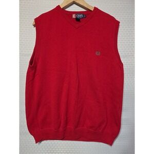 Chaps Men's Red Sweater Vest Size L Cotton Classic Logo Holiday Preppy